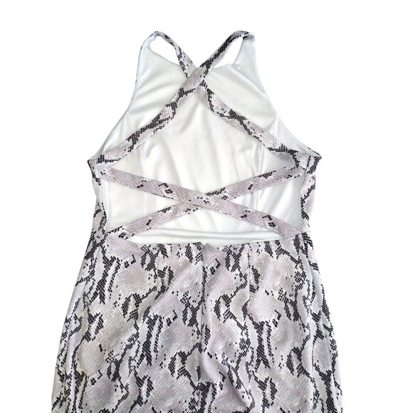 Express Dress L Womens Black White Snakeskin Strappy Open Back Bodycon High Neck - Picture 4 of 7